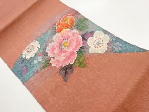 手織り真綿紬牡丹・梅模様織出し名古屋帯